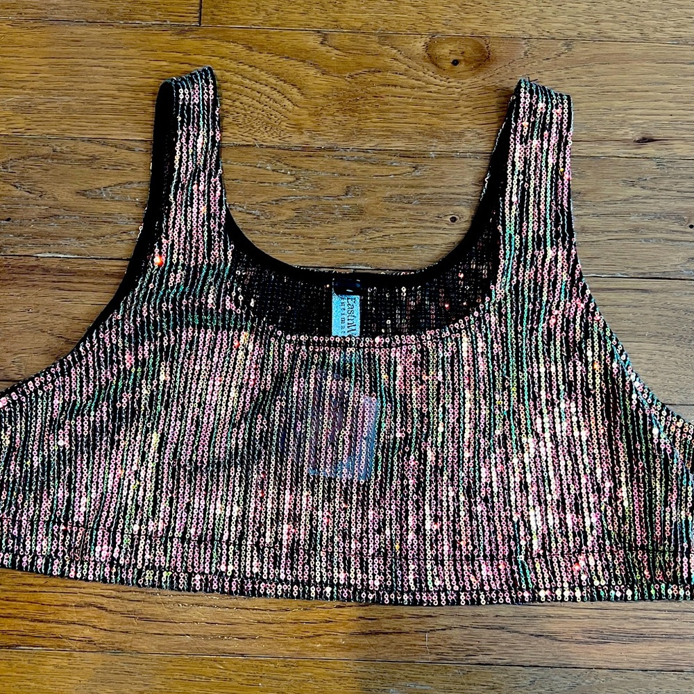 Free People Colab Sequin Boxy Cami